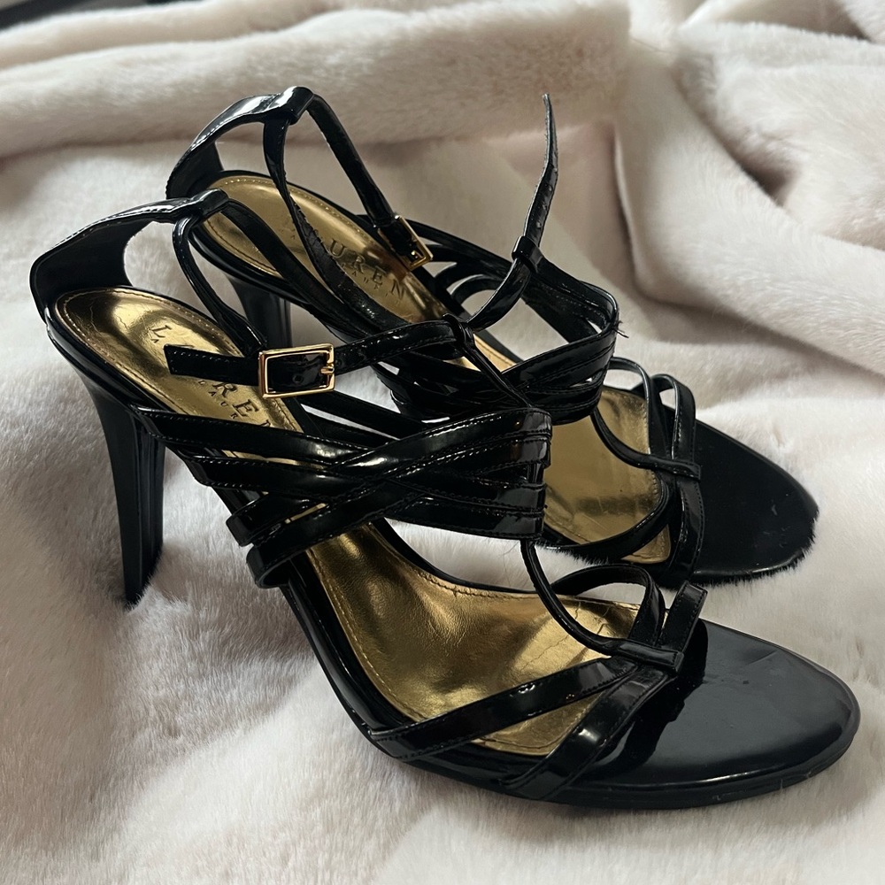 Ralph Lauren Elegant Black Strappy stiletto heels sandals size 7 1/2